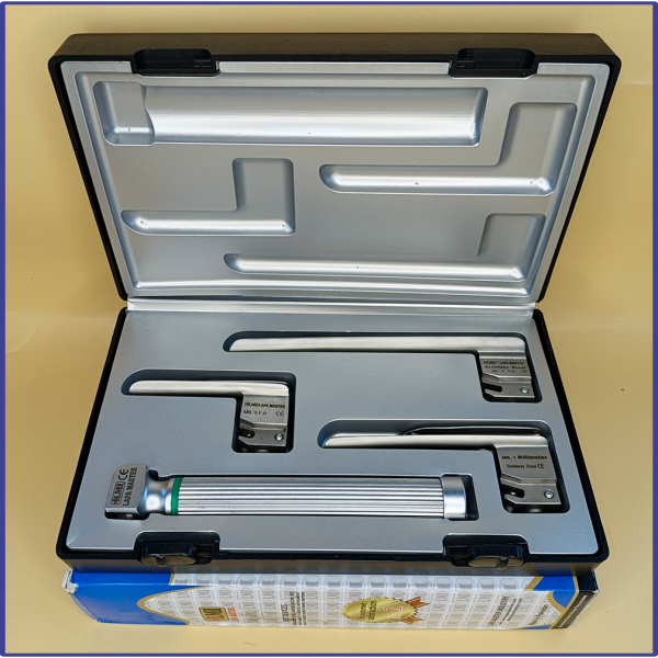 Laryngoscope Miller Fiber Optic 3 Blade 0-1-2 Set Child Handle Premium Quality Reusable Blades Plastics Box Blister Packing Sliver Gary Colour into Lapa Boxboard Box Packed