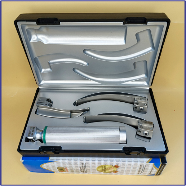Laryngoscope integral Macintosh Fiber Optic 3 Blade 1-2-3 Set Adult Handle Premium Quality Reusable Blades Plastics Box Blister Packing Sliver Gary Colour into Lapa Boxboard Box Packed