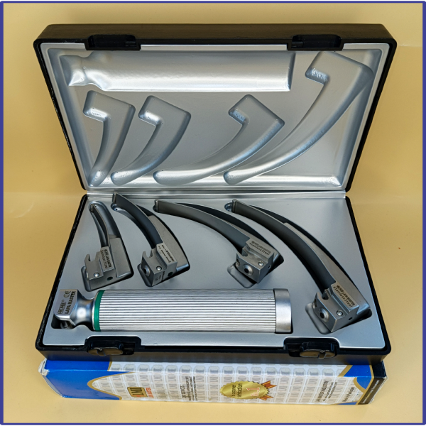 Laryngoscope integral Macintosh Fiber Optic 4 Blade 0-1-2-3 Set Adult Handle Premium Quality Reusable Blades Plastics Box Blister Packing Sliver Gary Colour into Lapa Boxboard Box Packed