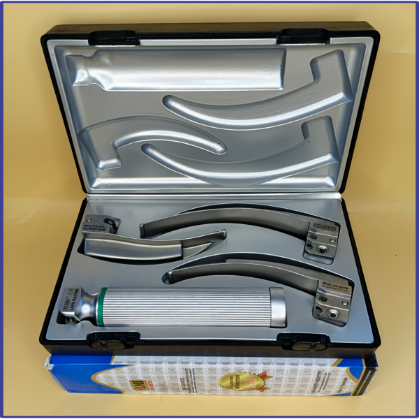 Laryngoscope integral Macintosh Fiber Optic 3 Blade 2-3-4 Set Adult Handle Premium Quality Reusable Blades Plastics Box Blister Packing Sliver Gary Colour into Lapa Boxboard Box Packed