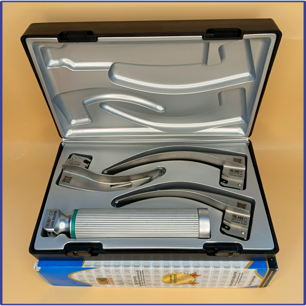 LMI-630464-9-3 Laryngoscope Standard Macintosh Fiber Optic 3 Blade 2-3-4 Set Adult Handle Reusable Blades Plastics Box Blister Packing Sliver Gary Colour into Lapa Boxboard Box Packed